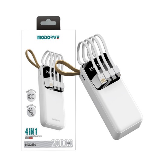 Modorwy 4 in 1 Power Bank MG2114 Built-in Cables 20000mAh White
